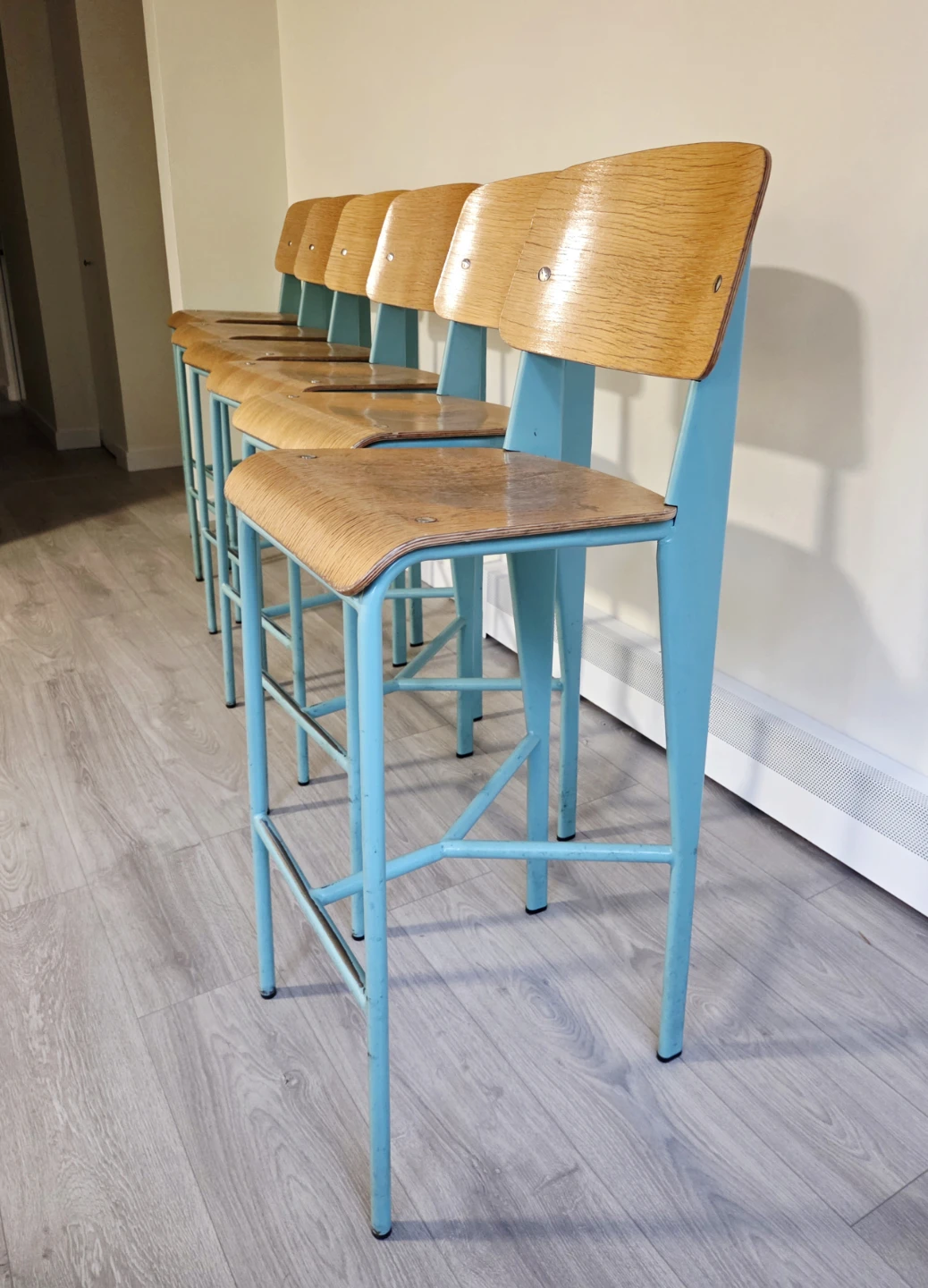 MCM Jean Prouvé "Standard" Style Full Height Barstools