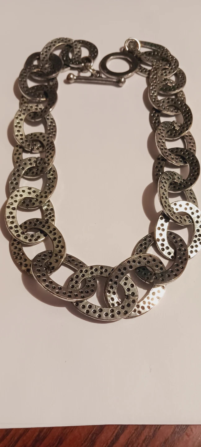 Silver Tone Chunky Chain Link Necklace with Toggle Clasp - photo 2
