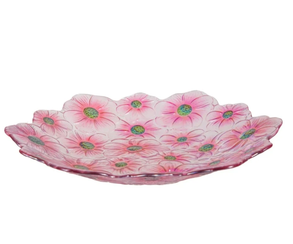 New Glass Pink Flowers Bird Bath - photo 4