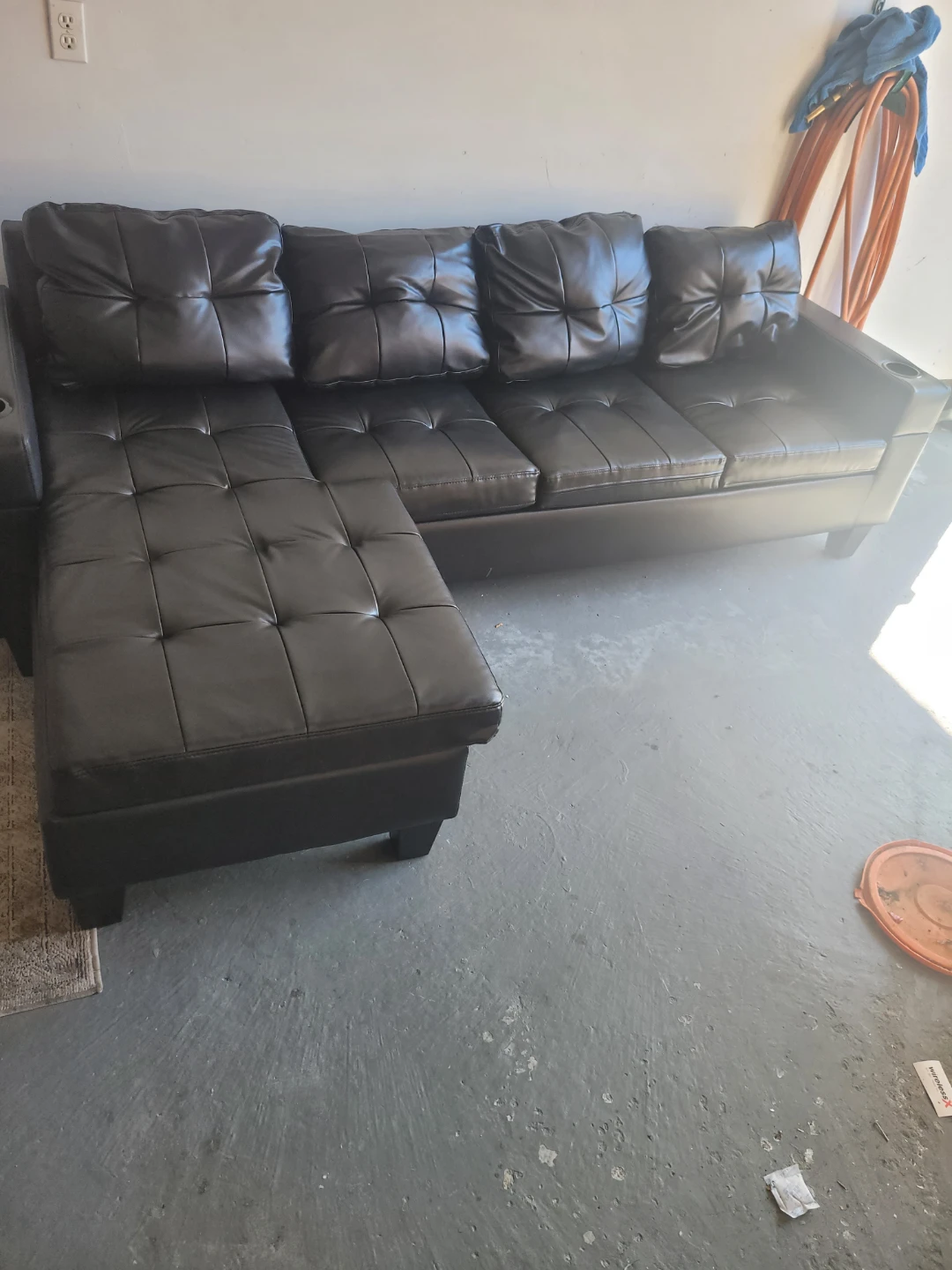 Black Faux Leather Sectional Sofa