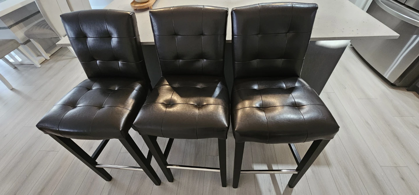 Black Faux Leather Tufted Bar Stools (Set of 3)