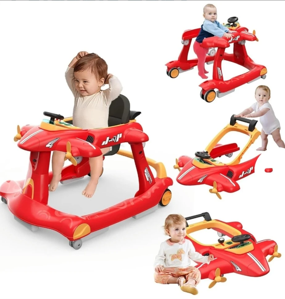 Red Airplane Baby Walker with Removable Tray