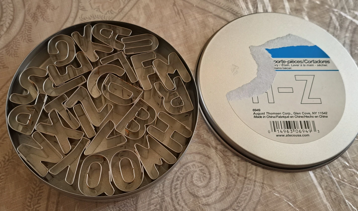 August Thomsen A-Z Metal Letter Cookie Cutters with Tin