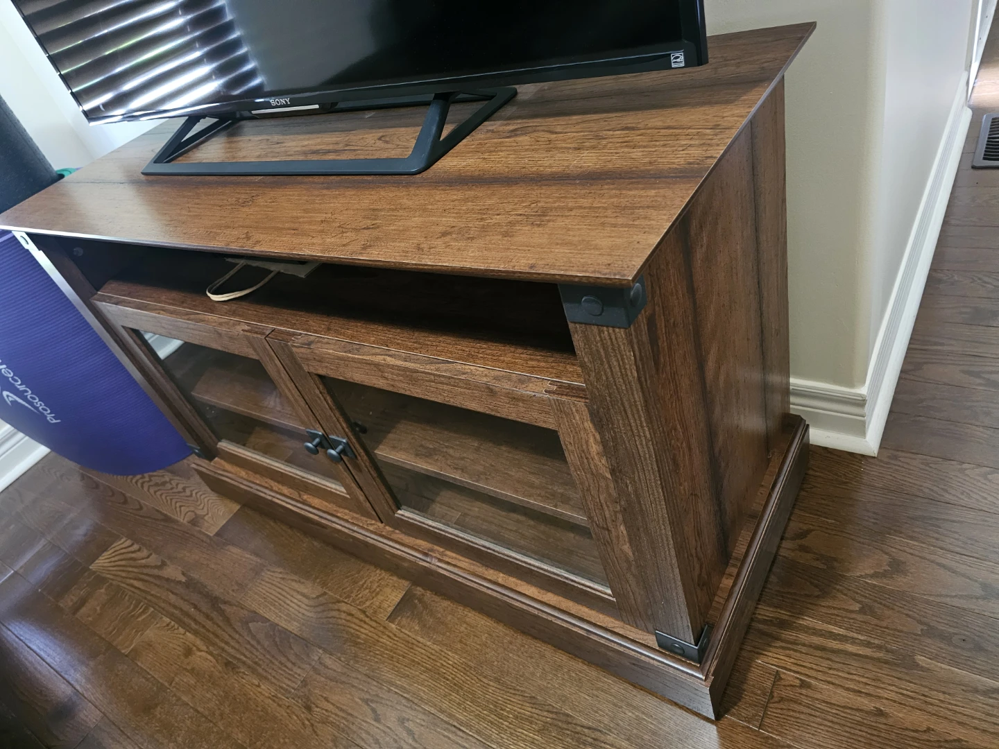 Wooden TV Stand with Glass Doors - photo 2