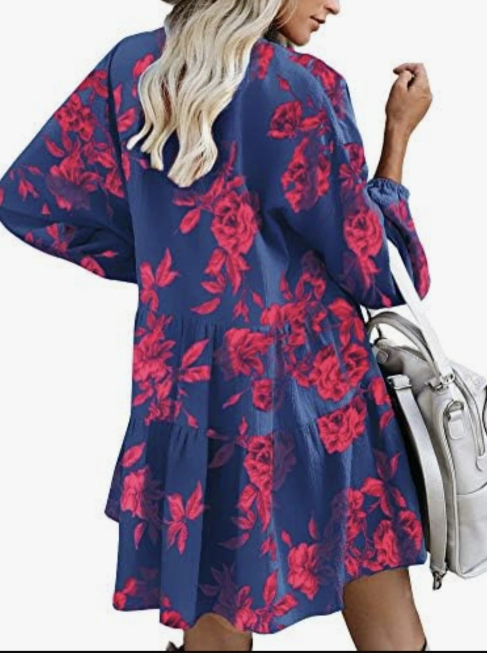 FANCYINN Blue Floral Tiered Mini Dress - Size Small - photo 2