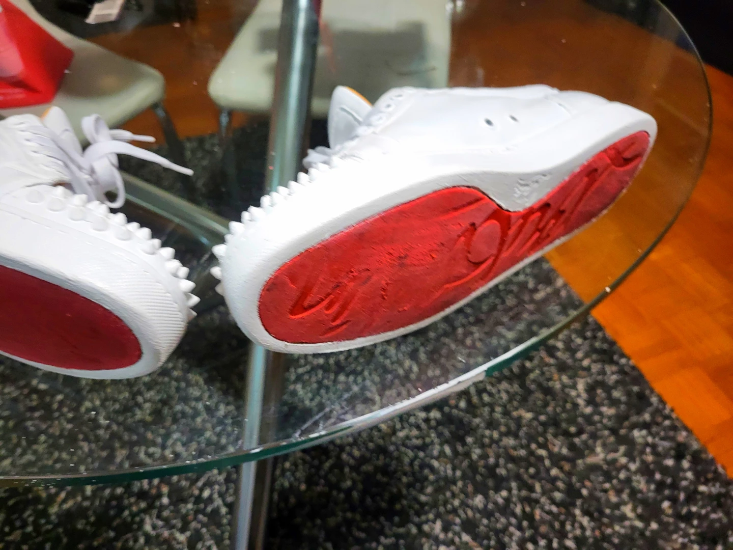 White Christian Louboutin Sneakers with Spikes - photo 3