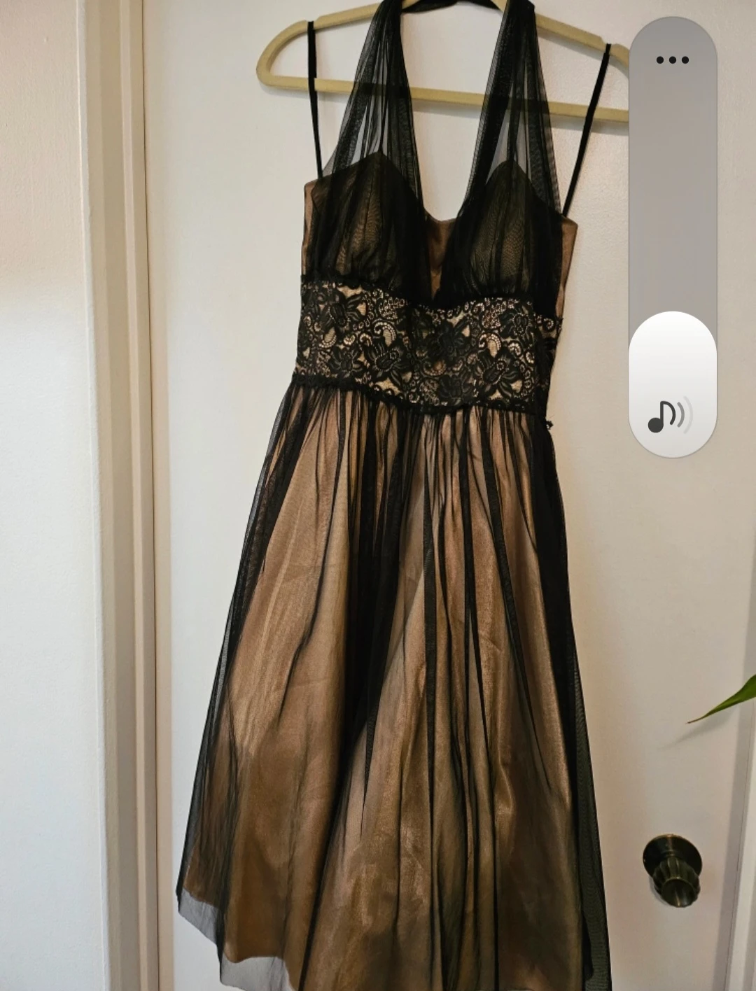 Black and Tan Lace Tulle Halter Dress