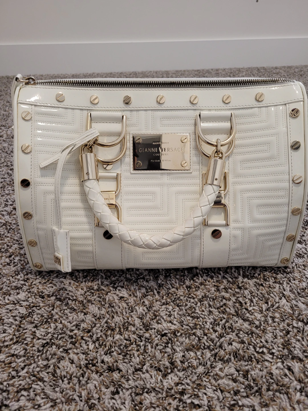 Gianni Versace White Patent Leather Handbag