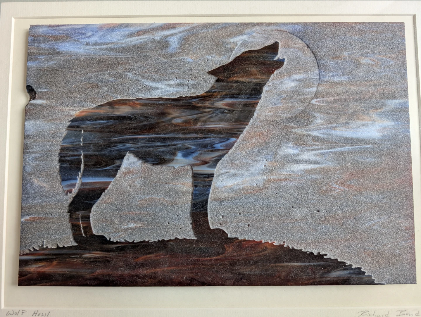Richard Bond Sandblasted Glass Framed Art Wolf Howl 14x18