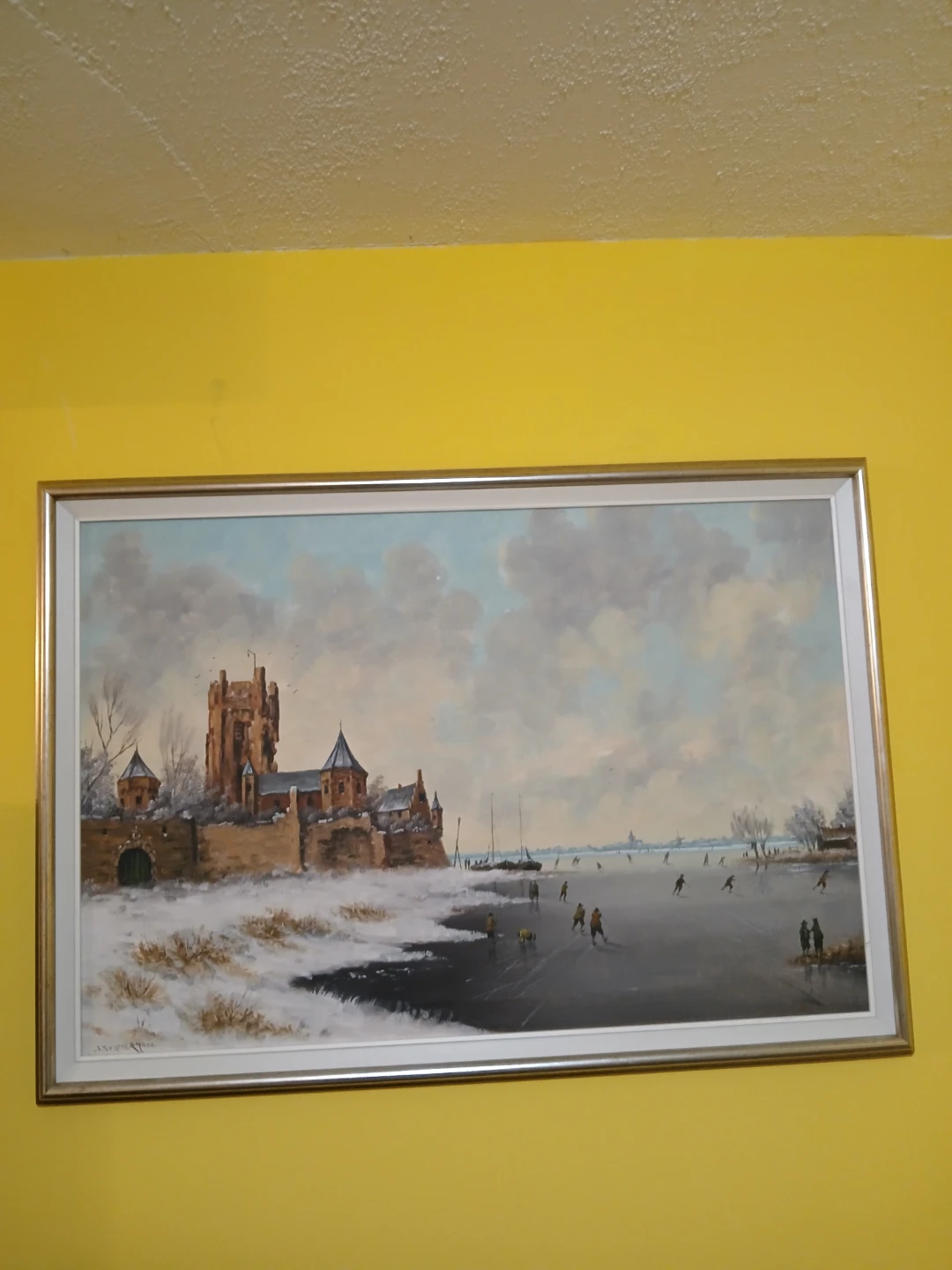 Vintage Winter Scene Oil Painting with Castle and Ice Skaters - photo 5