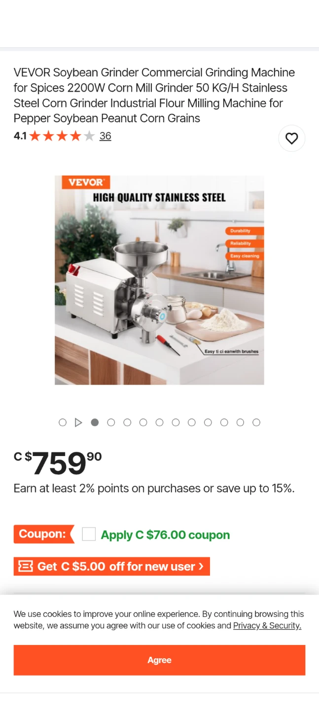 VEVOR Commercial Stainless Steel Grinder 2200W