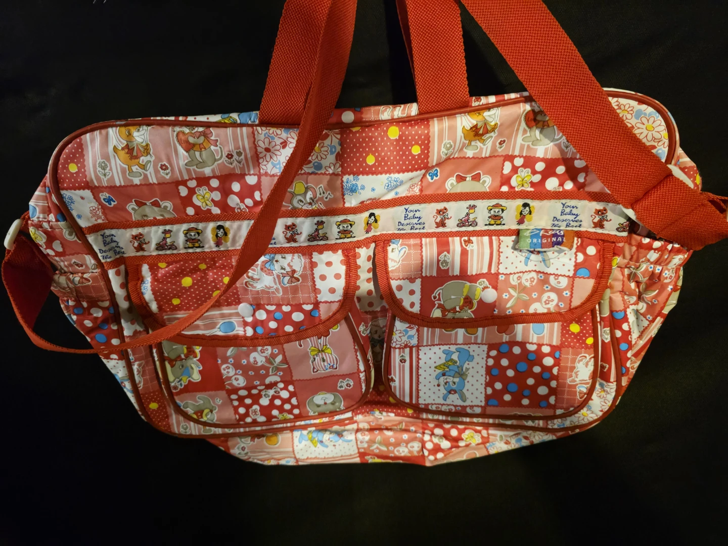 Baby Diaper Bag - Red Patchwork Print