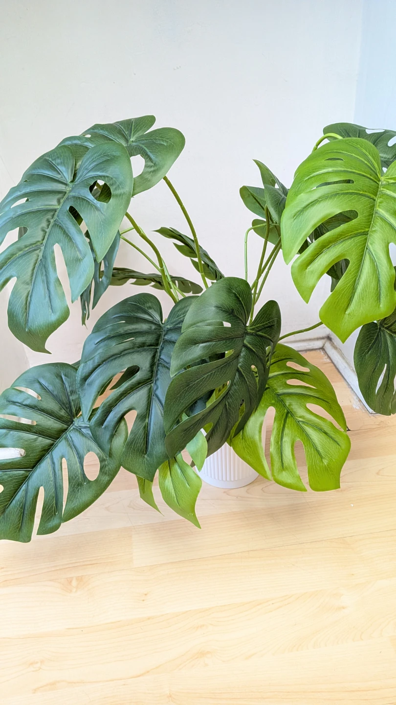 Large Faux Monstera Plant in White Pot