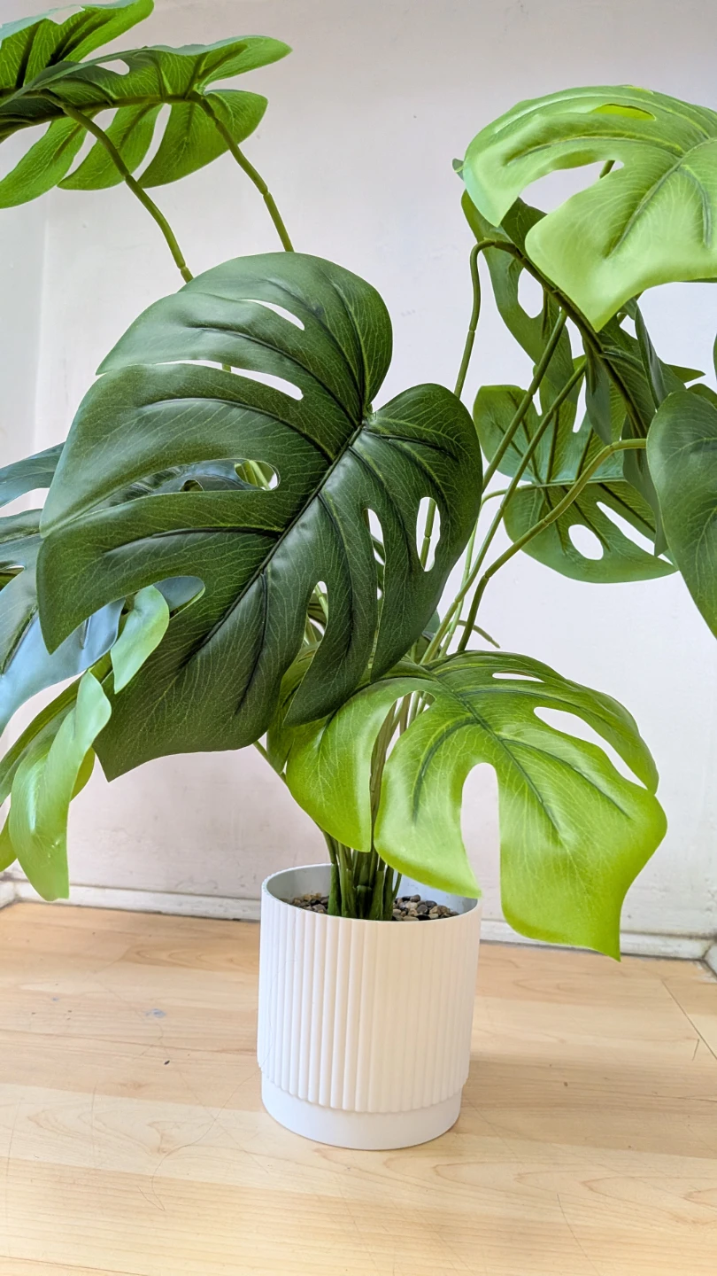 Large Faux Monstera Plant in White Pot - photo 2