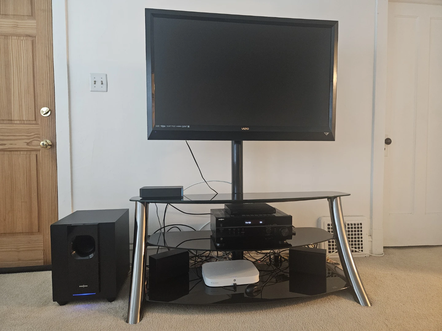 Black Glass TV Stand with Media Console (VISIO TV Included)