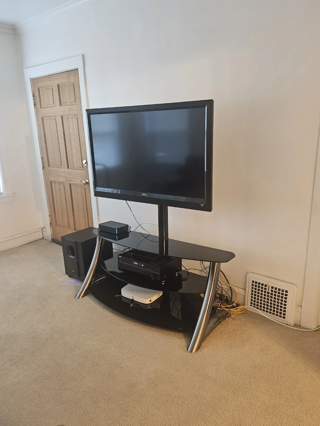 Black Glass TV Stand with Media Console (VISIO TV Included) - photo 2