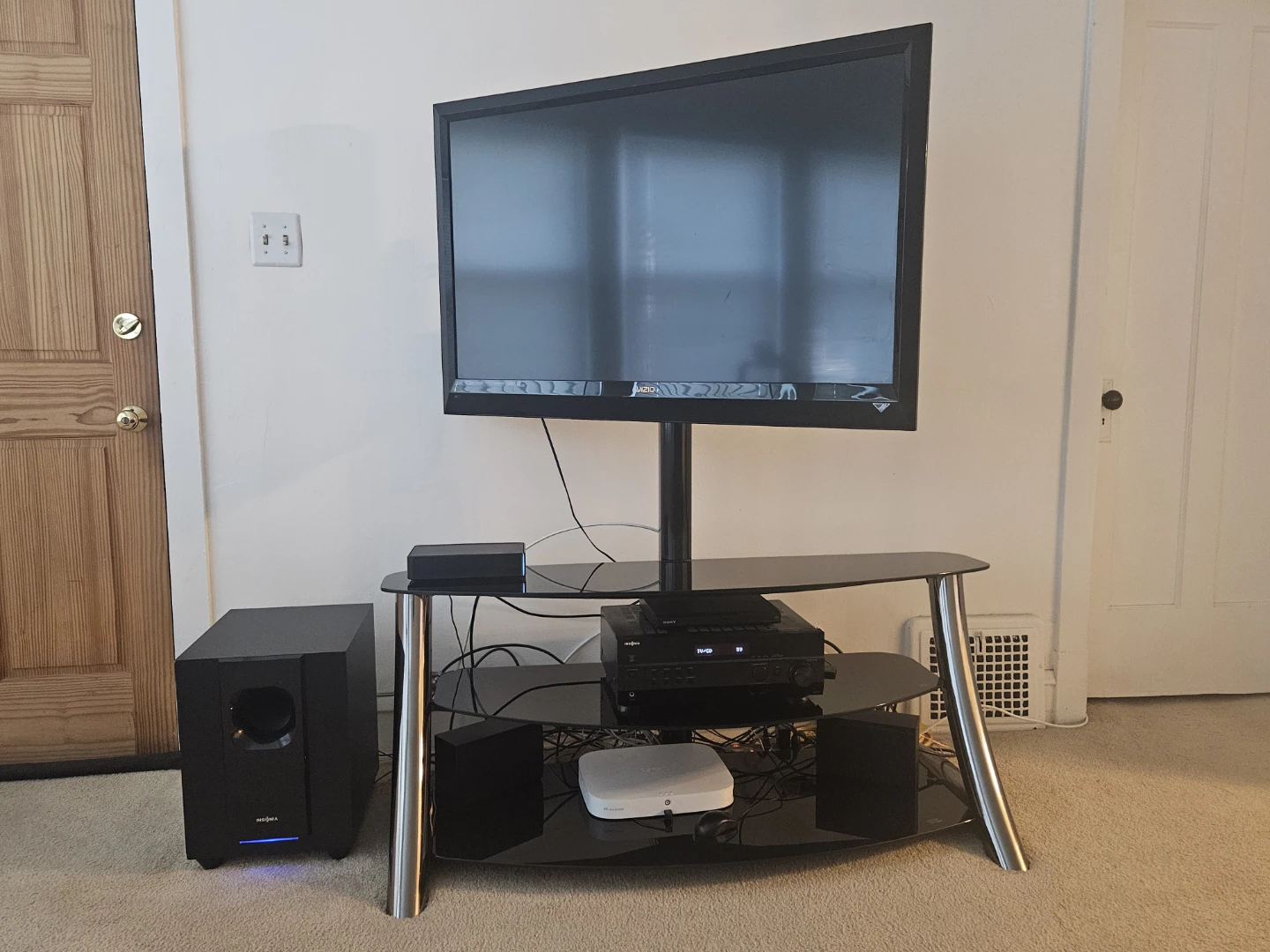 Black Glass TV Stand with Media Console (VISIO TV Included) - photo 4