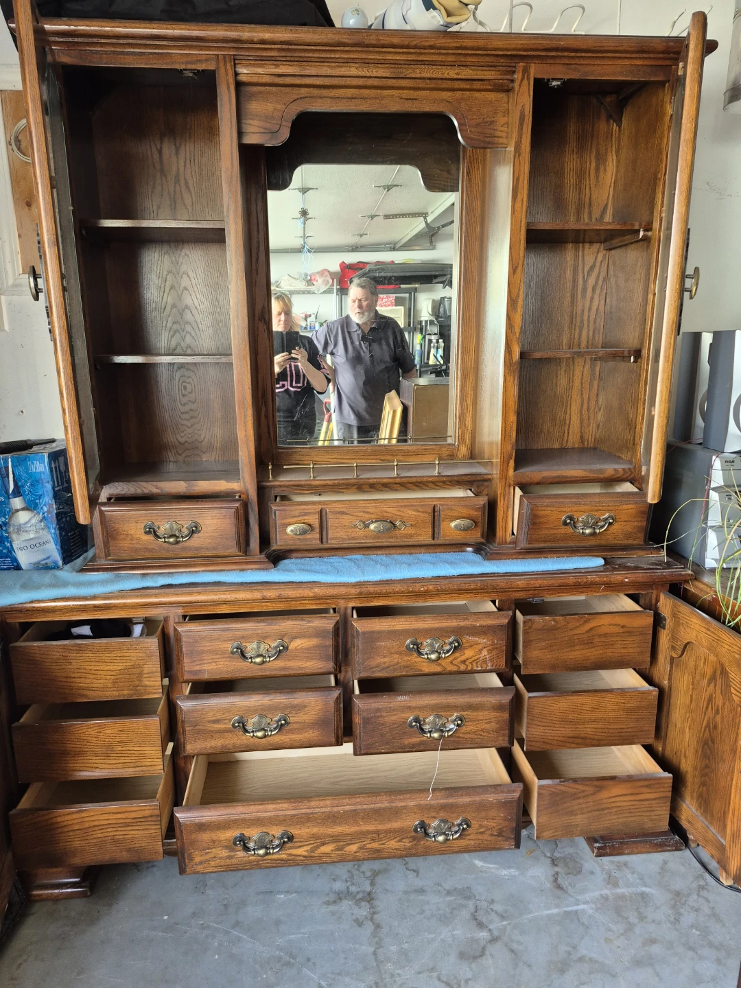 Solid Oak Dresser with Mirror and Hutch