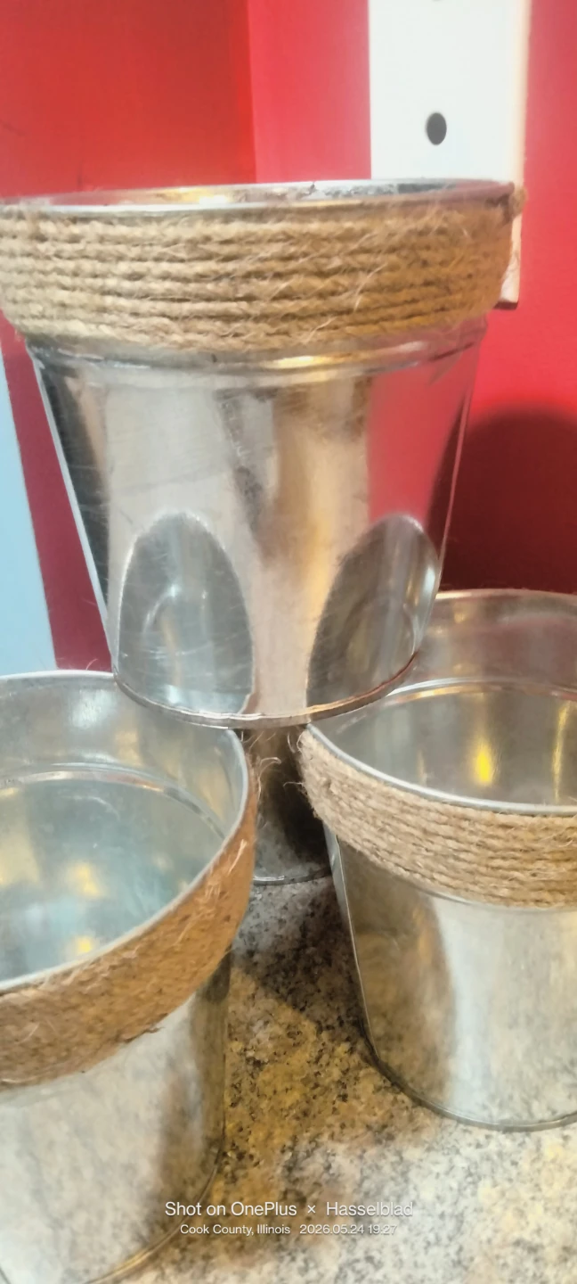 Set of 4 Metal Vases with Rope