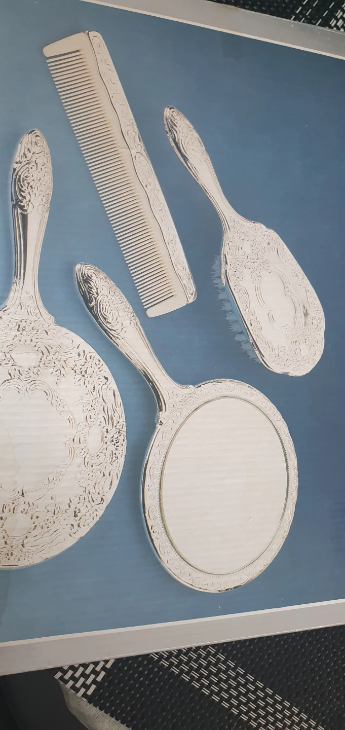 Vintage 3-Piece Silver Vanity Set with Mirror and Comb