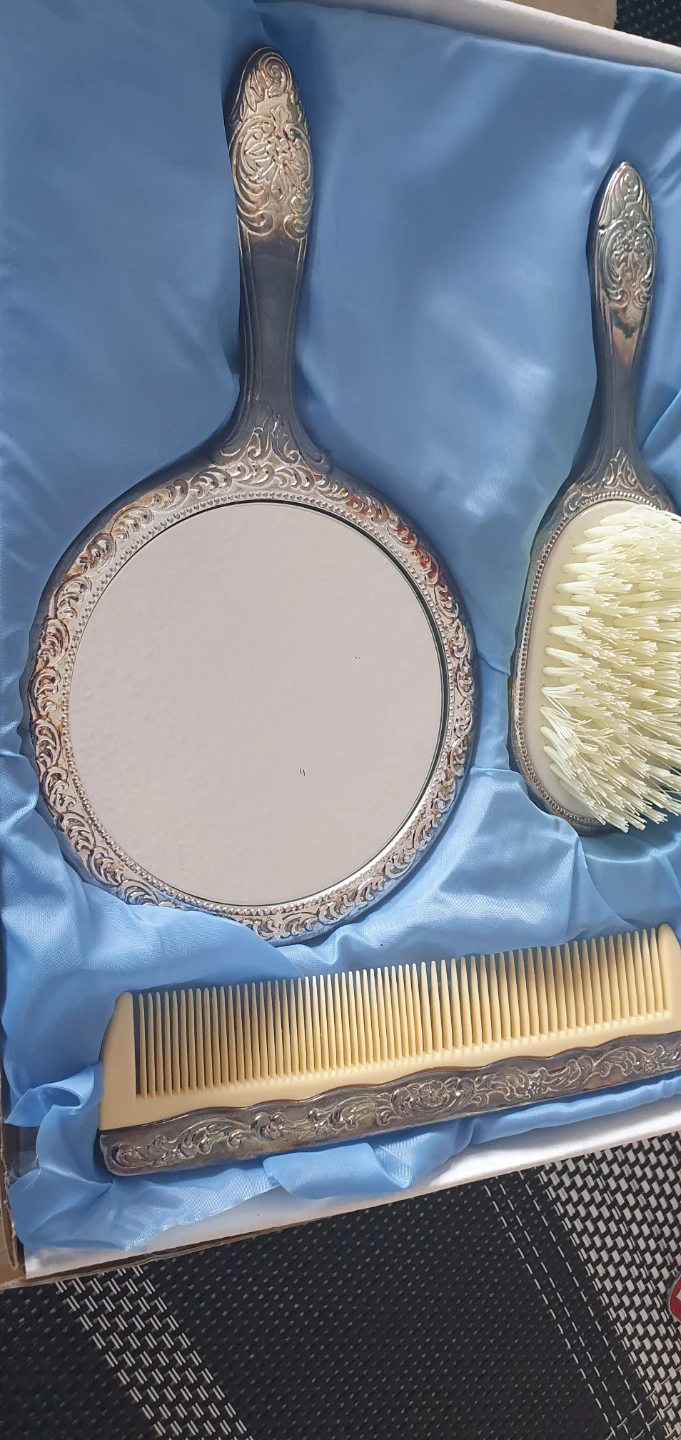 Vintage 3-Piece Silver Vanity Set with Mirror and Comb - photo 2