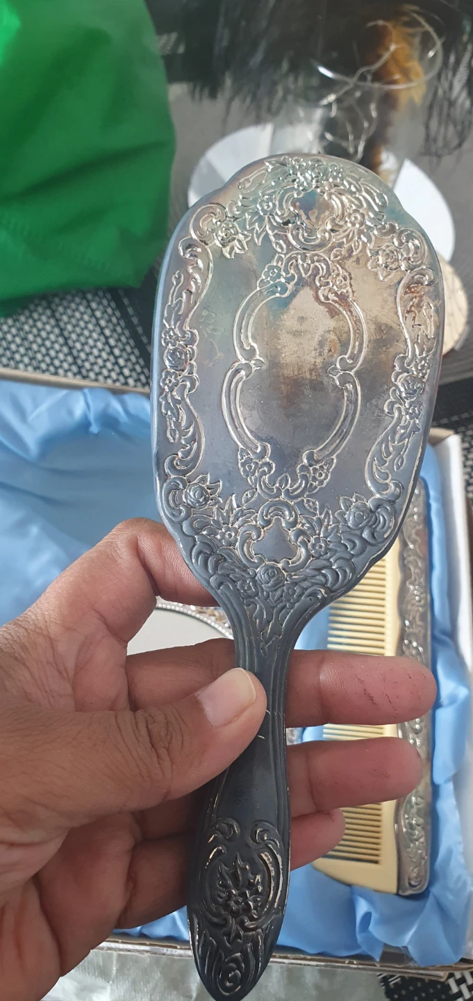 Vintage 3-Piece Silver Vanity Set with Mirror and Comb - photo 3