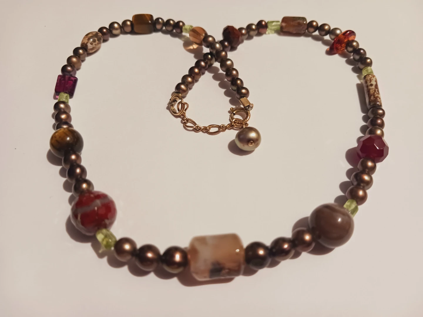 14K Gold Filled Clasp Freshwater Pearl &Gemstones Necklace