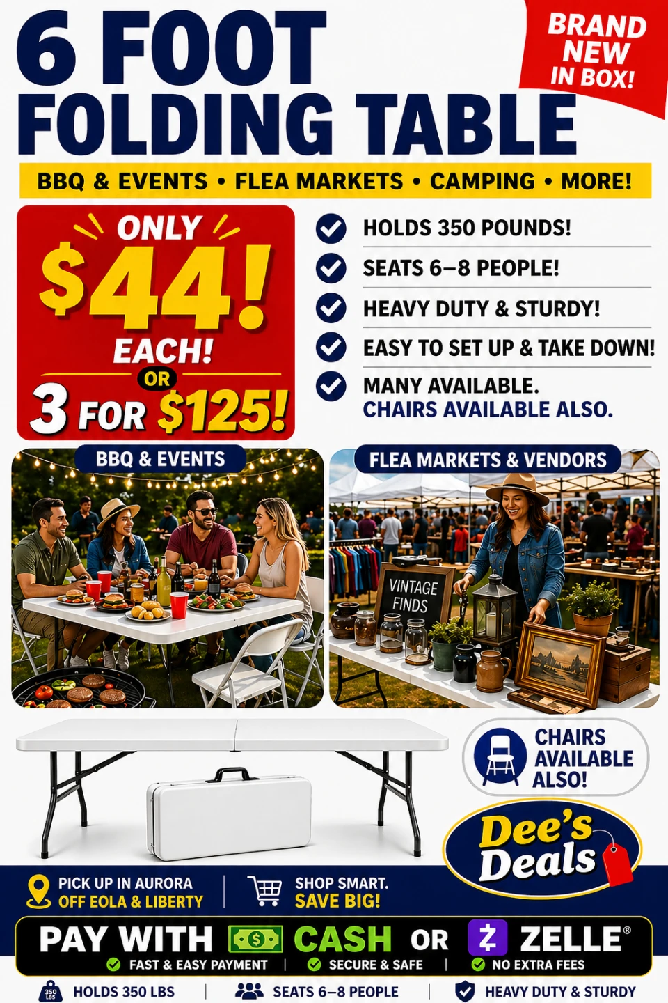 6 Foot Folding Tables $44 Each BRAND NEW
