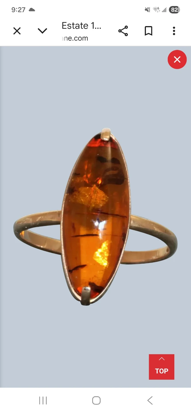 Vintage Amber Marquise Ring, Russian rose gold