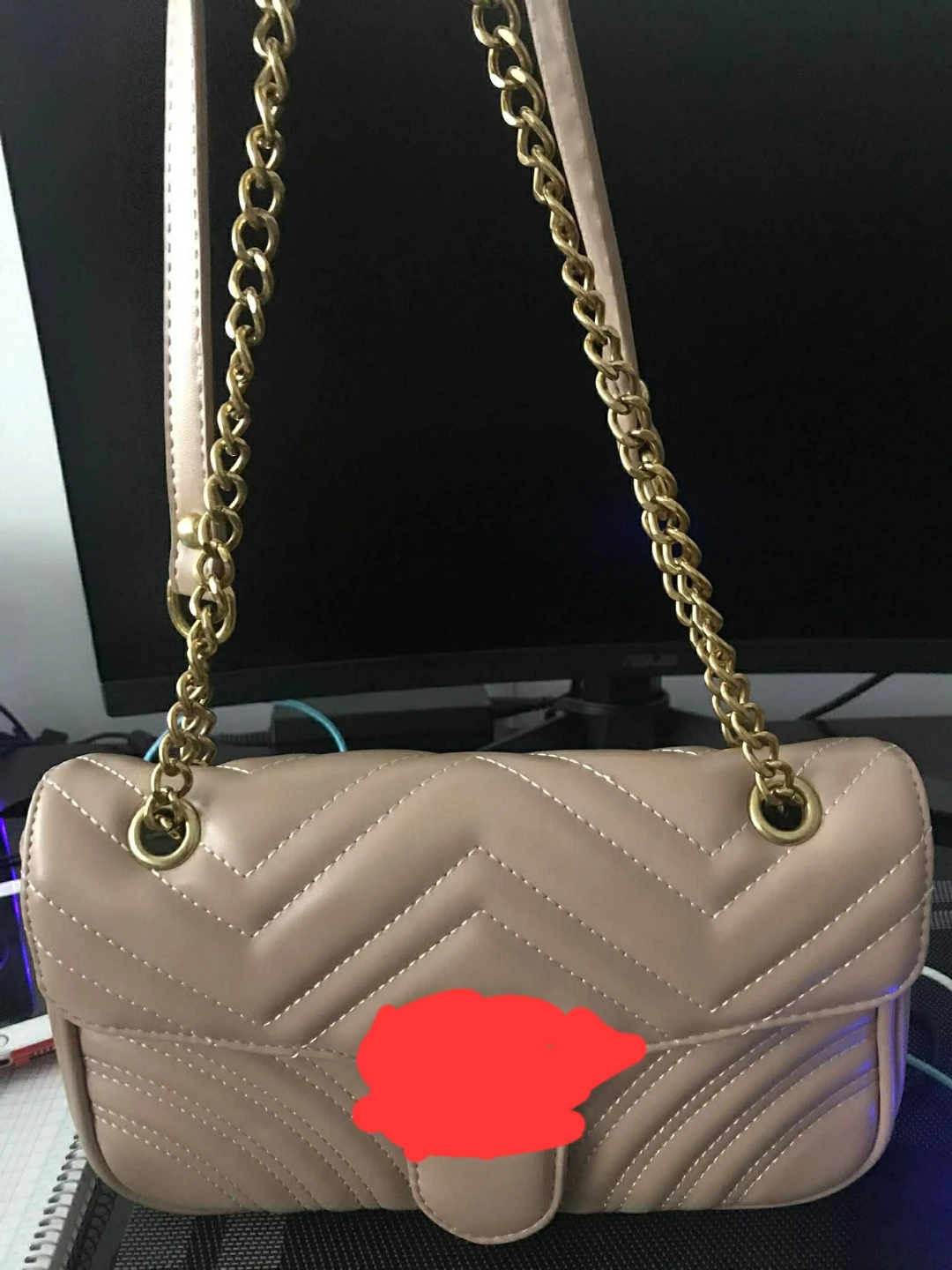 Quilted Shoulder Bag with Gold Chain
