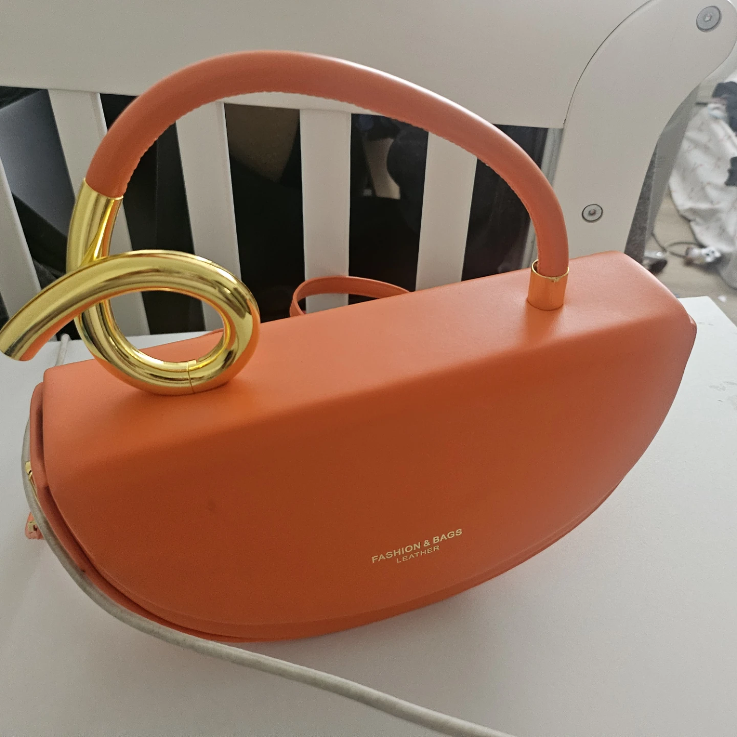Orange Leather Crescent Handbag