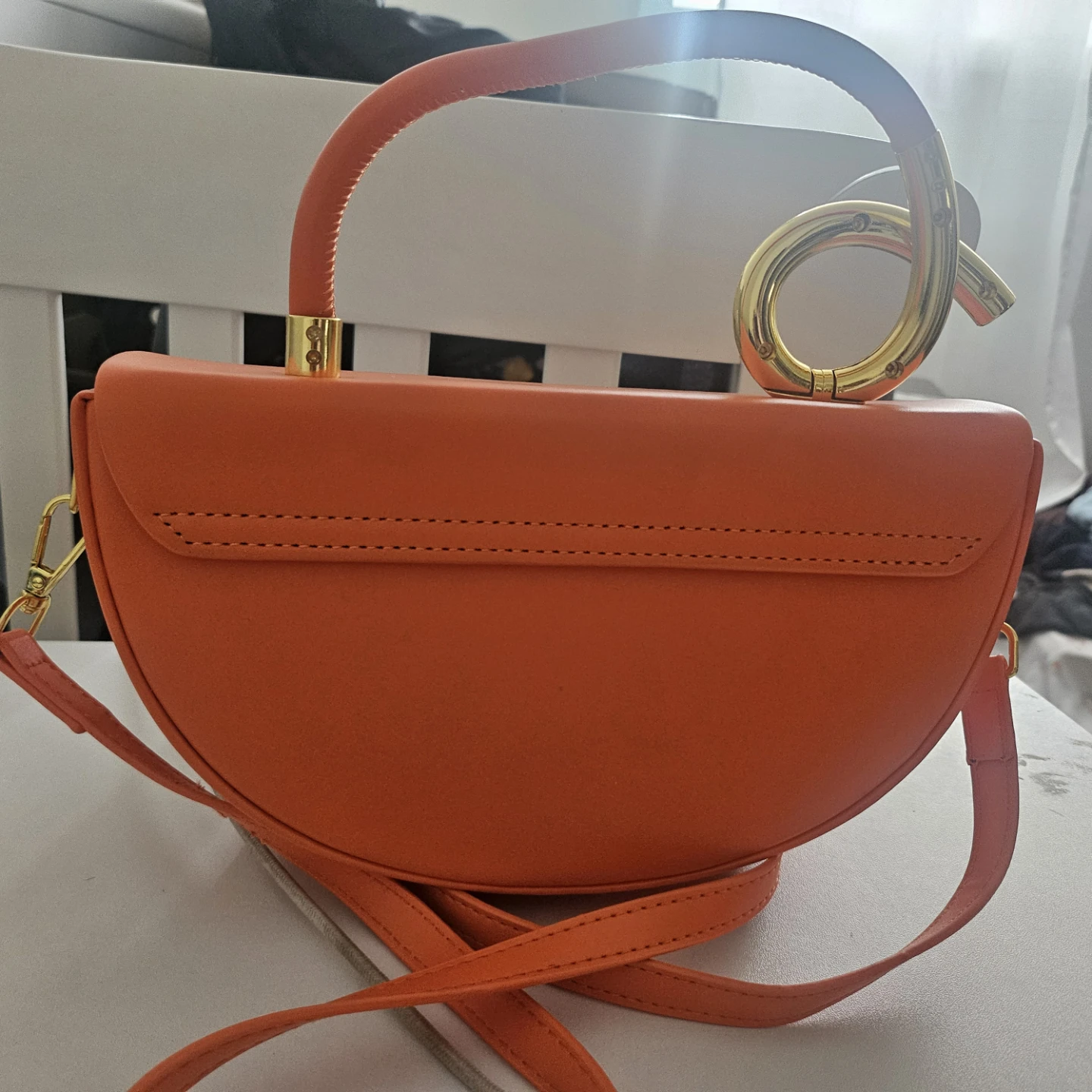 Orange Leather Crescent Handbag - photo 3