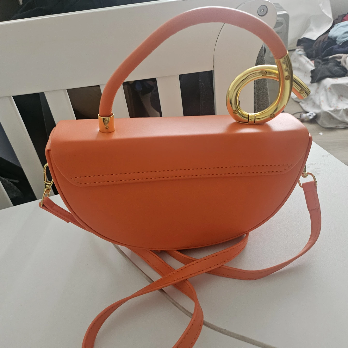 Orange Leather Crescent Handbag - photo 4