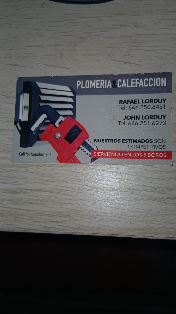 Plumber & Heating Business Card  (646) 250-8451 - photo 2