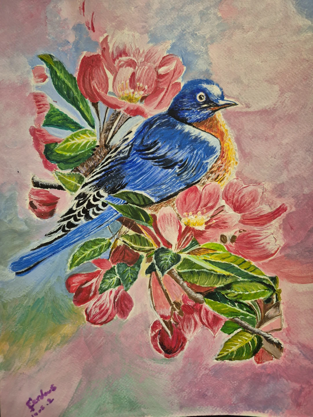 Painting - Blue Bird and Flowers