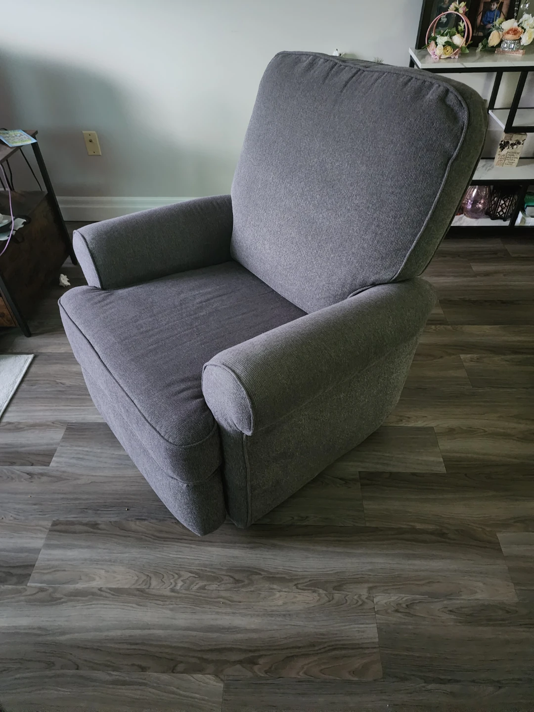 Grey upholstered glider chair with ottoman - photo 2