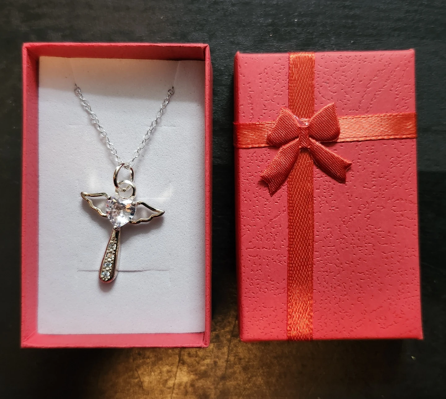Angel Pendant Necklace with Rhinestones