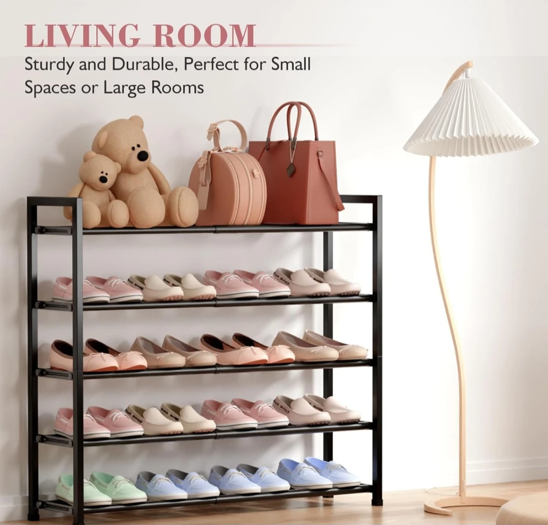 Expandable 5-Tier Shoe Rack - Black Metal - photo 2