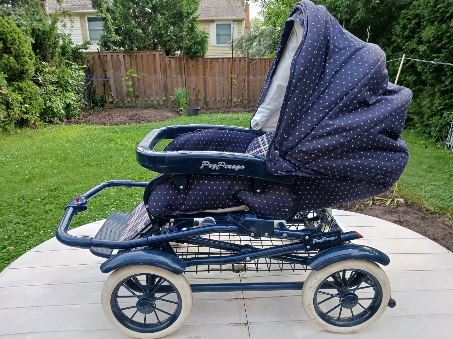 Peg Perego Blue Plaid Pram Stroller
