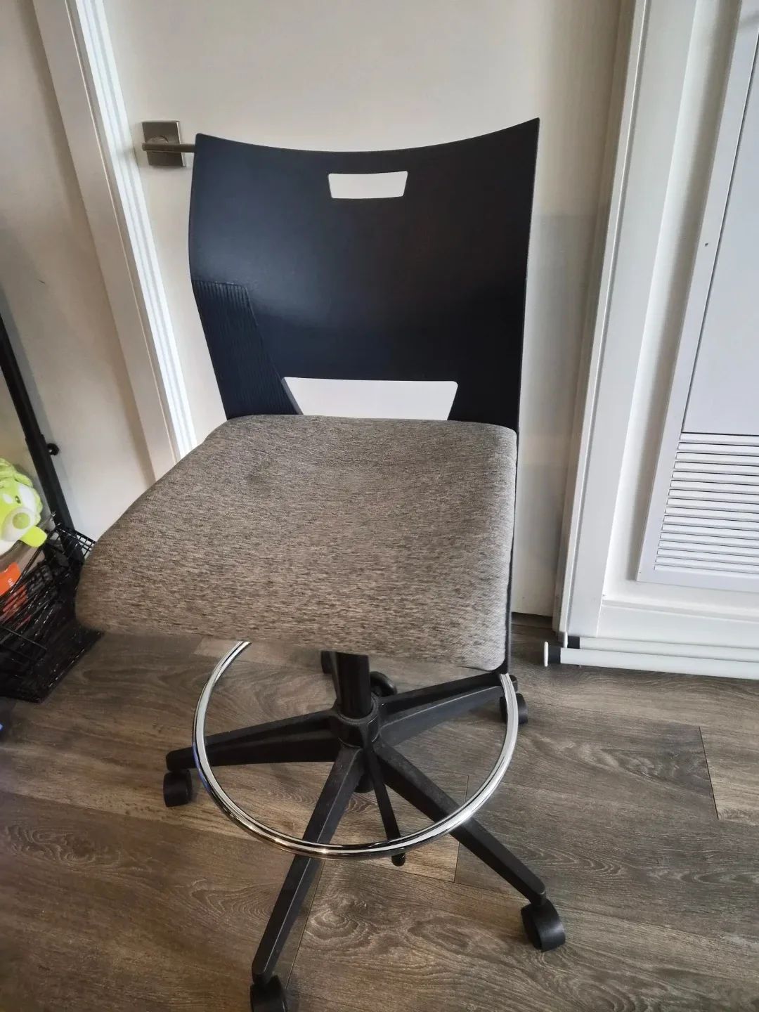 Gray Fabric and Black Drafting Stool with Footrest