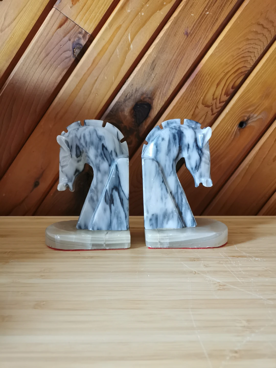 Vintage Marble Horse Head Bookends – Heavy Sculptural Pair