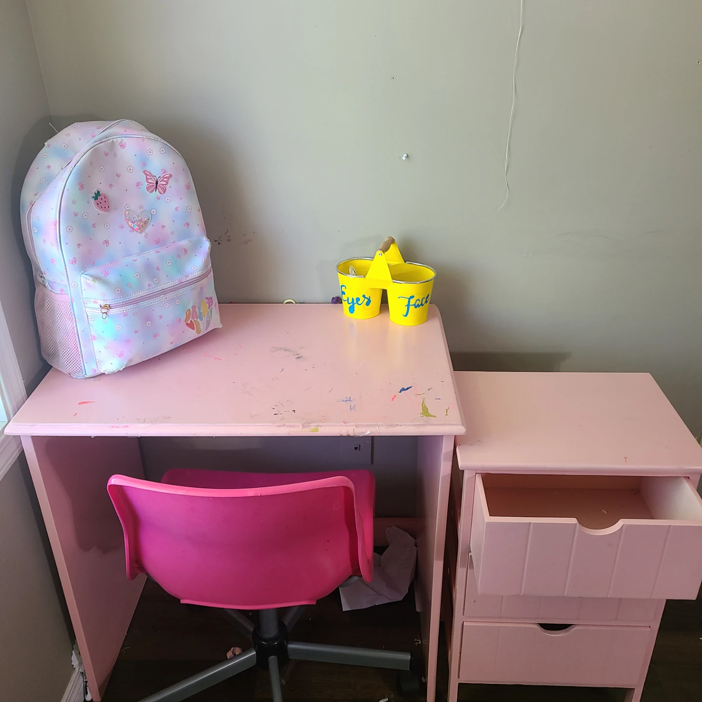Pink Kid's Desk with Chair and Matching Nightstand - photo 2