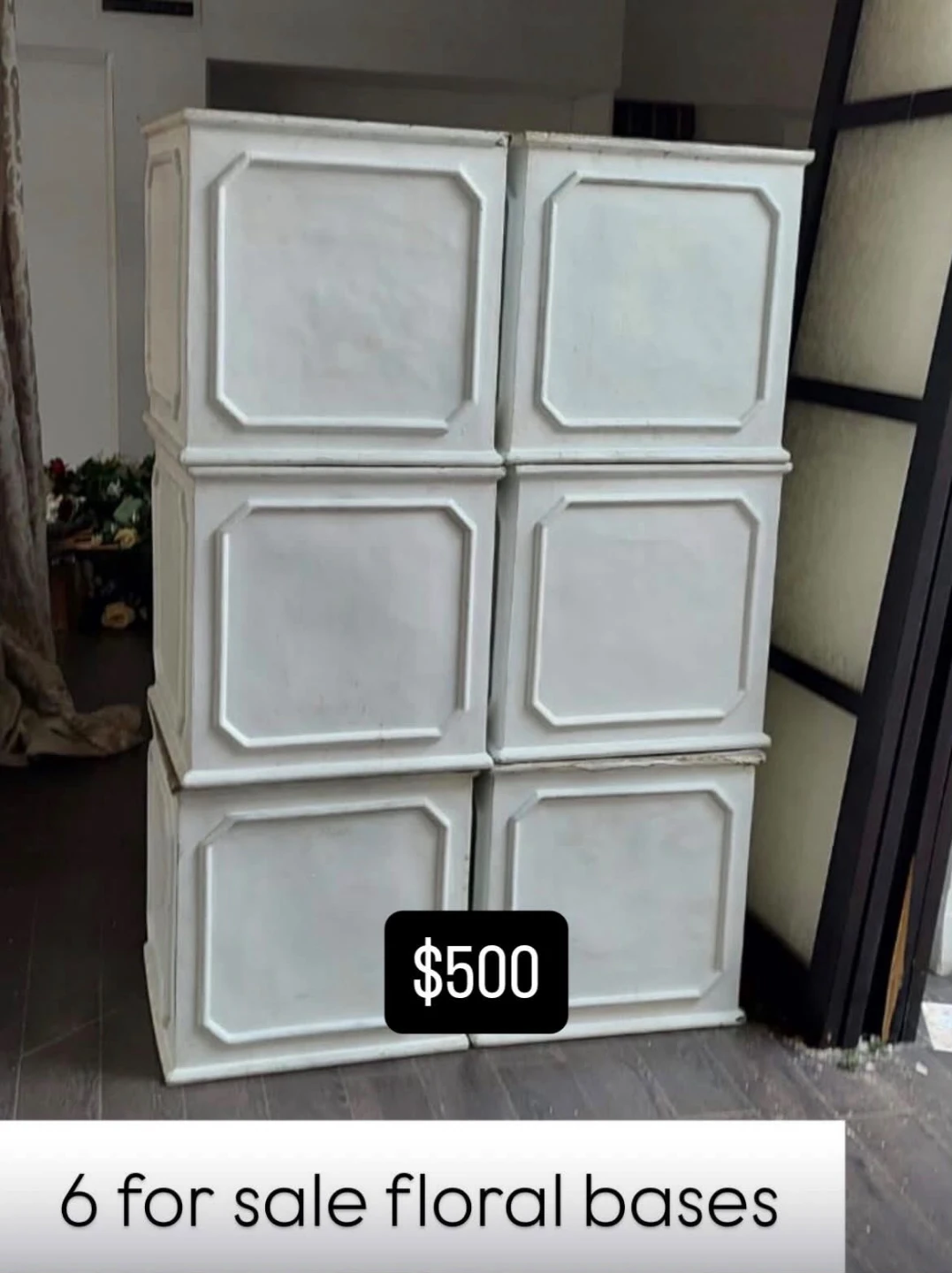 6 White Floral Bases 2x2ft