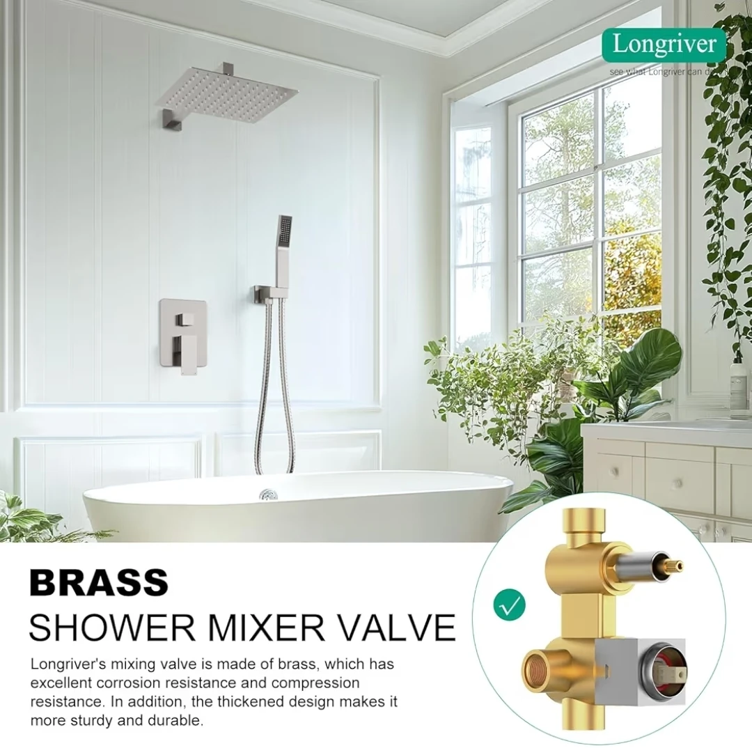 Longriver Brass Shower Mixer Valve Set with Rain Shower Head - photo 3