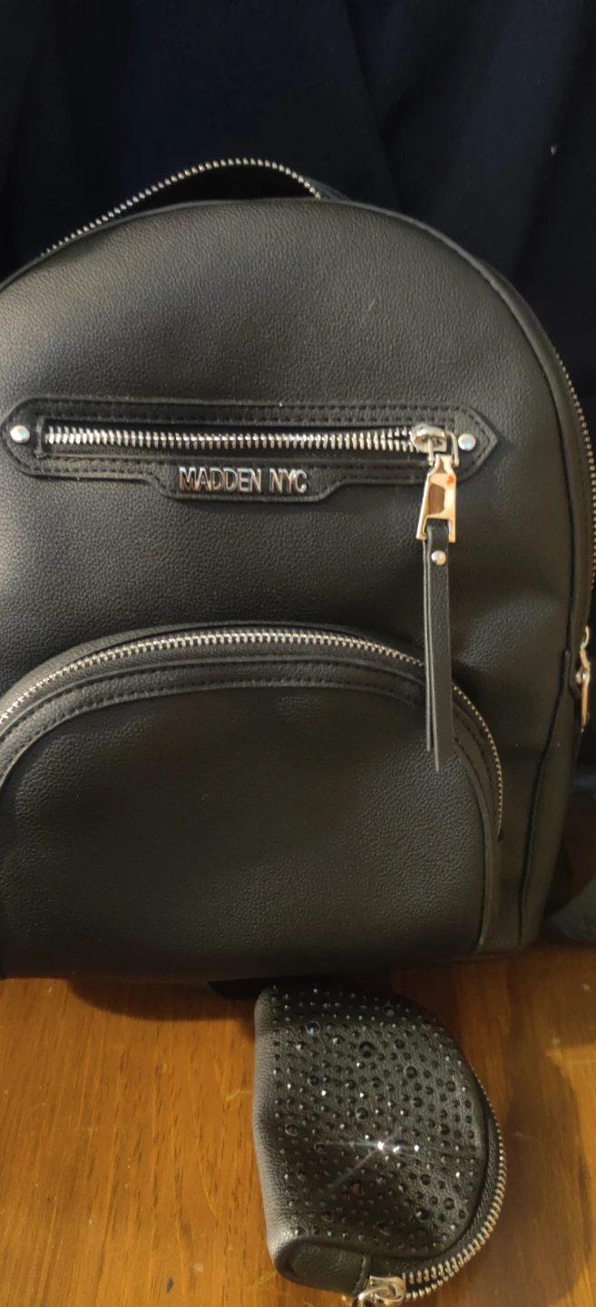 Madden NYC Black Faux Leather Backpack with Coin Purse