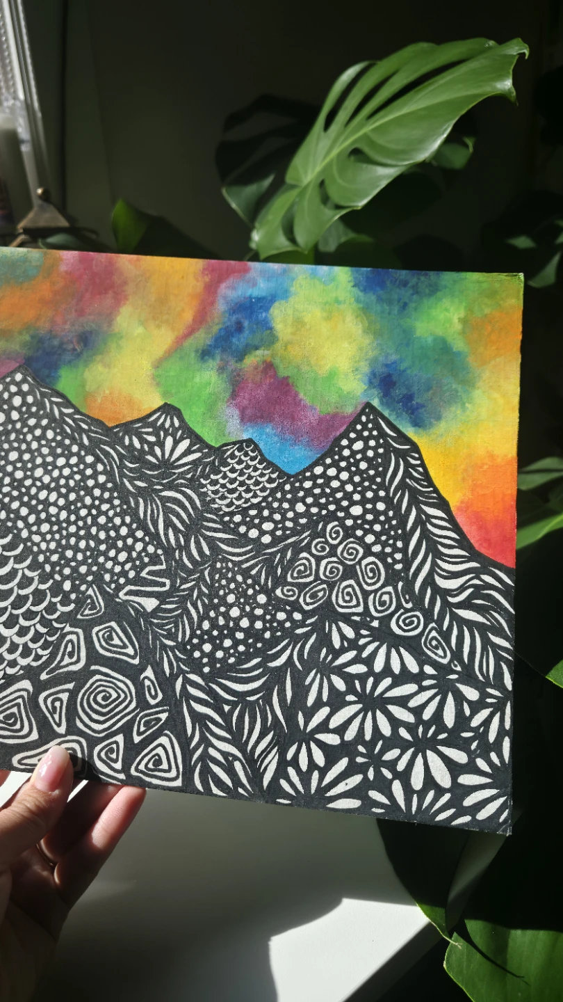 Handmade Abstract Mountains Landscape Painting - photo 4