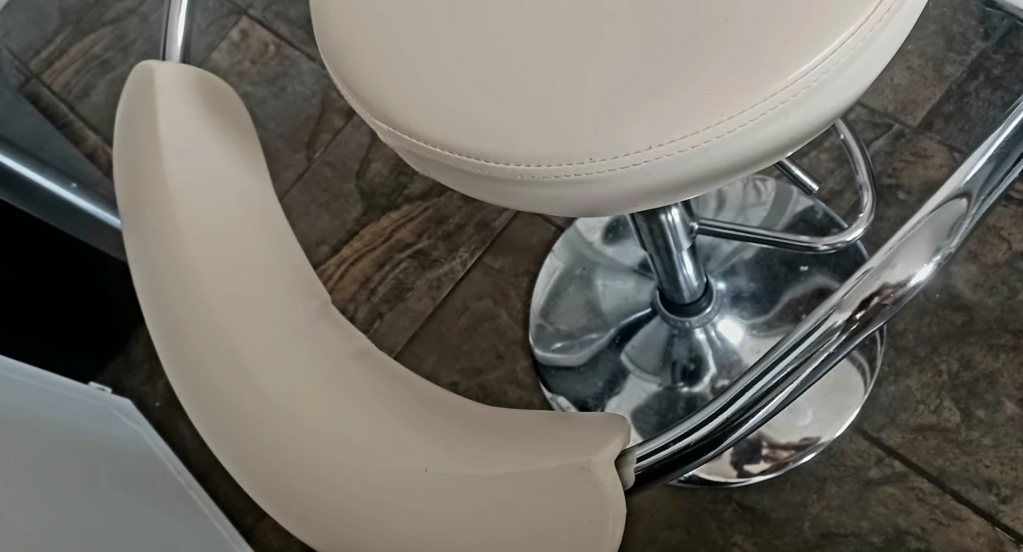 Adjustable 2 White Bar Stools with Chrome Base - photo 2