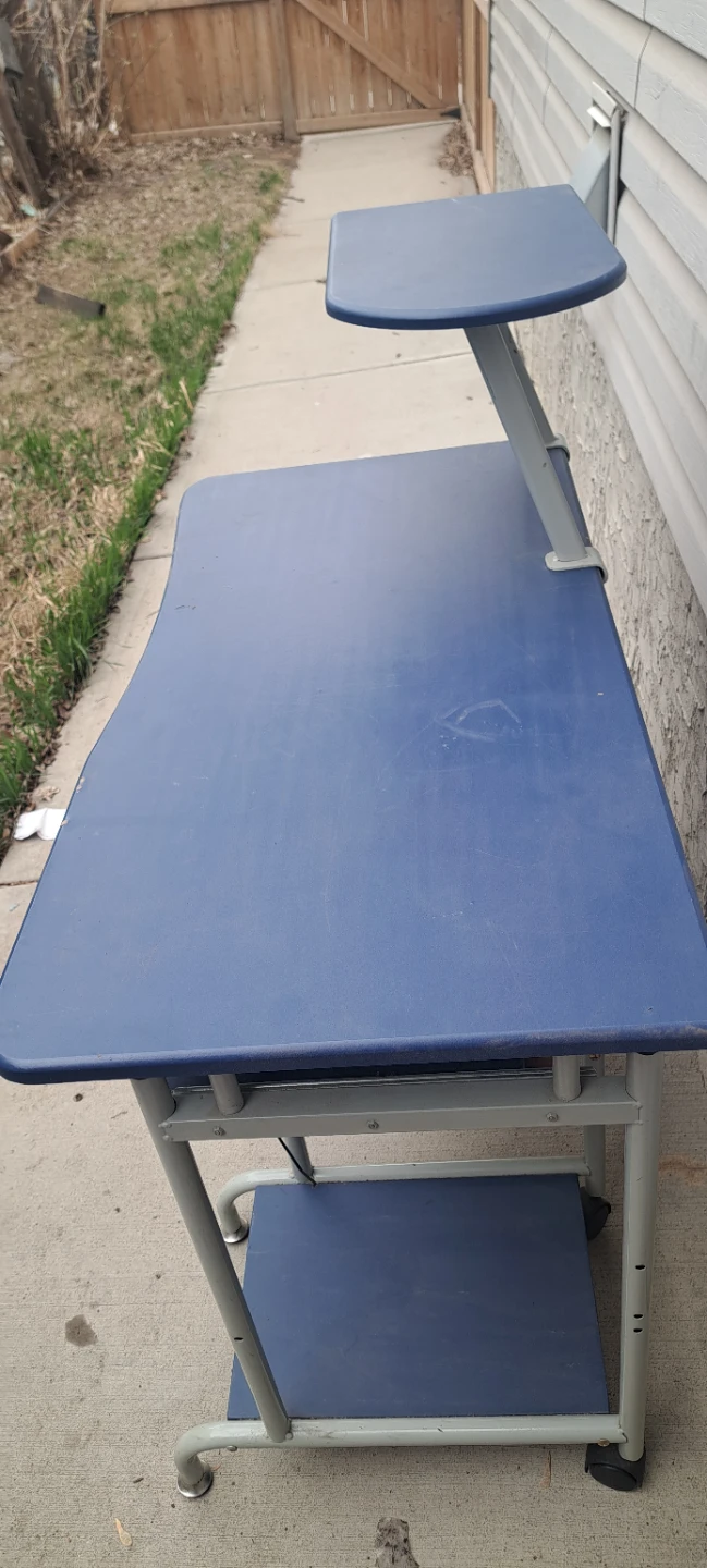 Blue Rolling Computer Desk with Monitor Stand - photo 2