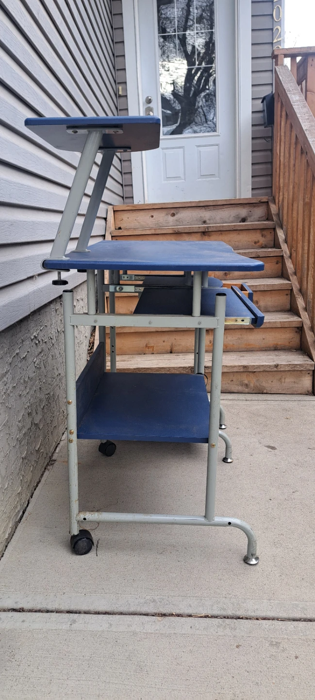 Blue Rolling Computer Desk with Monitor Stand - photo 3