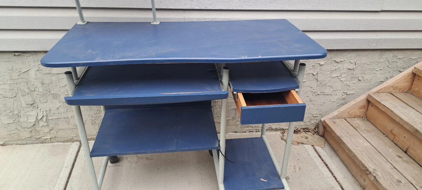 Blue Rolling Computer Desk with Monitor Stand - photo 4